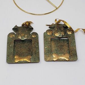 Vintage Metal Christmas Ornament Puppy Dog Photo Frame Set Of 2